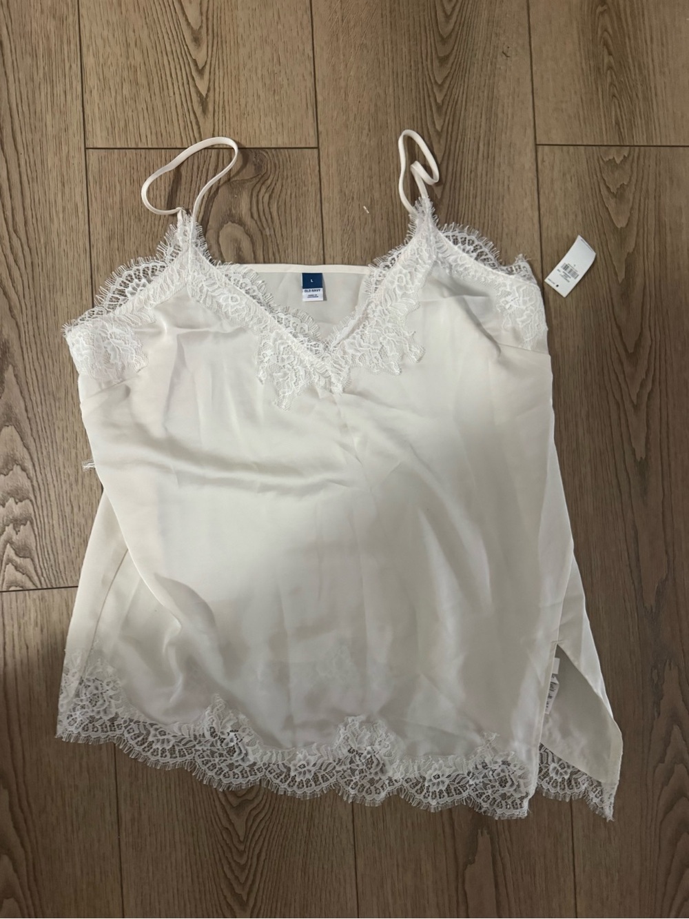Old Navy White Lace-Trim Satin Cami Tank